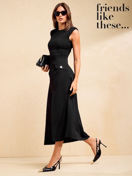 Black - Friends Like These Pocket Midi Dress