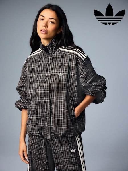 Gri - Adidas Originals Blousy Check Oversize Balloon Sleeve Track Top Jacket