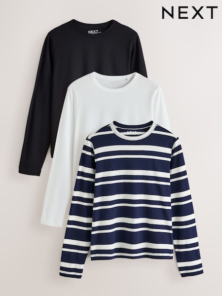 Preto/branco/listrado - Long Sleeve Crew Neck T-shirts 3 Pack