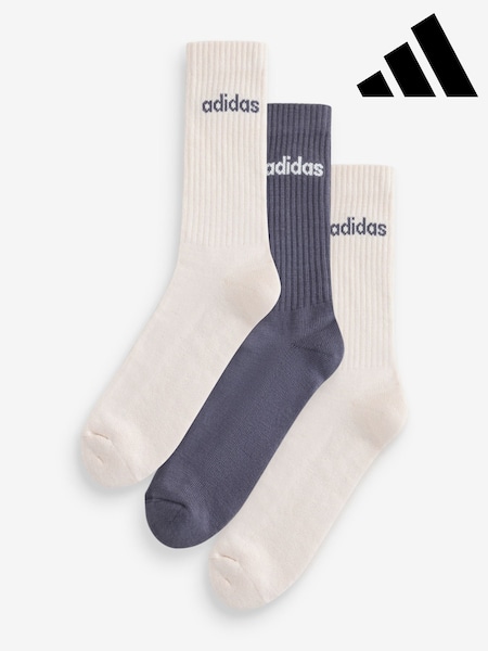 White - Adidas Linear Crew Cushioned Socks 3 Pair Pack
