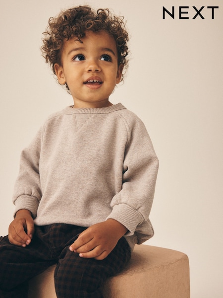 Oatmeal Marl - Soft Touch Plain Crew Neck Sweat Top (3mths-7yrs)