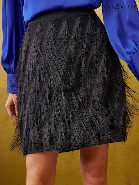 Қара - Love & Roses Fringe Mini Skirt