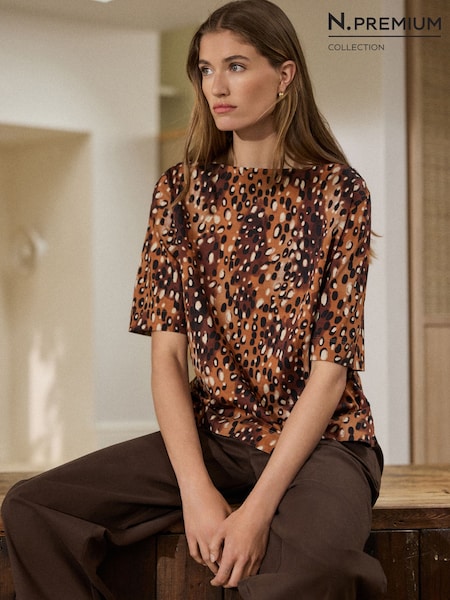 Deer Print - N. Premium Supima Boat Neck Short Sleeve T-shirt