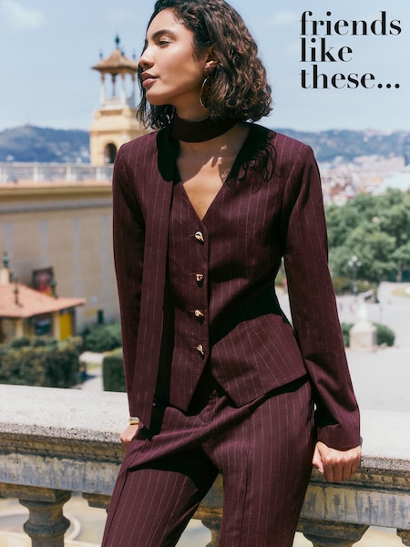 紫色 - Friends Like These Pinstripe Tie Neck Blazer