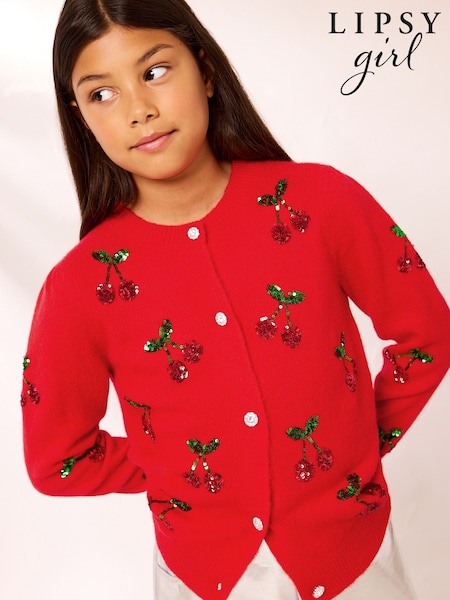 レッド チェリー - Lipsy Sequin Embellished Knit Cardigan (5-16yrs)