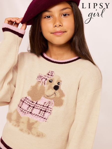 Cream - Lipsy Tipped Knit Dog Jumper (5-16yrs)