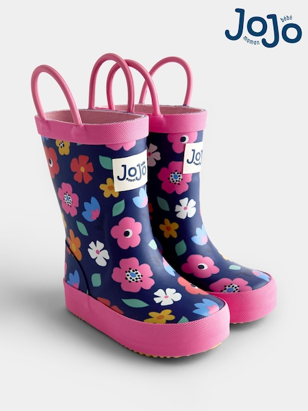 Navy Blue Floral - Jojo Maman Bébé Handle Wellies