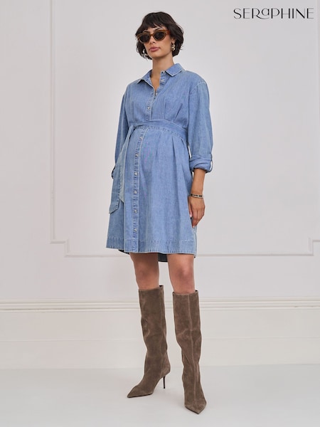 Bleu - Robe chemise de Grossesse et d’allaitement Seraphine Chambray Denim
