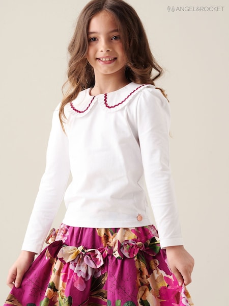 White - Angel & Rocket Trinity Woven Collar Long Sleeve Top