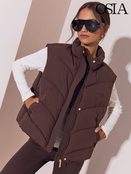 Smeđa - Osia Sleeveless Popper Padded Gillet Jacket