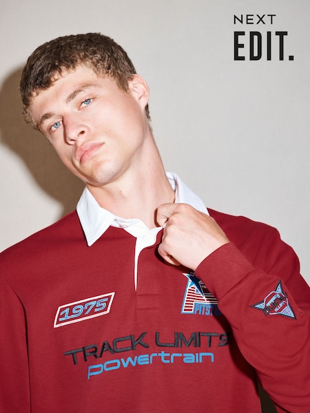 أحمر - Regular Edit Racing Badge Rugby Shirt