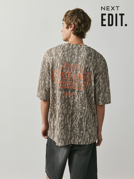 Kamuflažno zelena - Regular Graphic Relaxed Fit Edit T-shirt