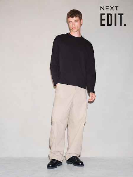 Black - Regular Long Sleeve Heavyweight Boxy Edit T-shirt