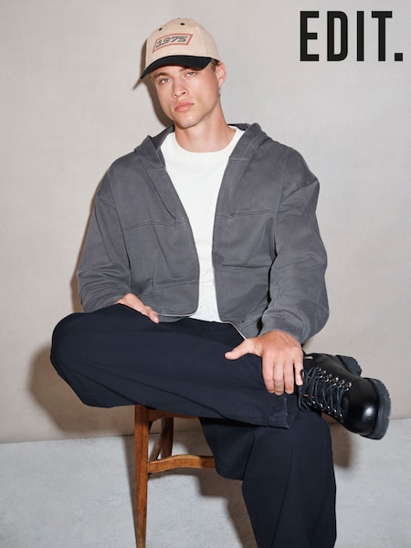 Grey - Regular Edit Heavyweight Jersey Relaxed Fit Zip Up Hoodie