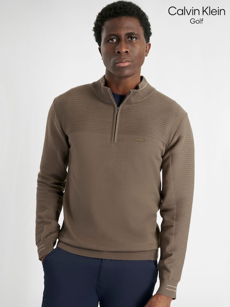 Brown - Regular Calvin Klein Golf Jupiter 1/2 Zip Sweater