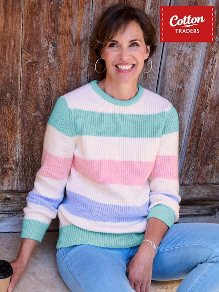 Blue - Cotton Traders Stripe Super Soft Jumper