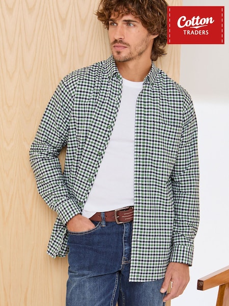 Check Green/White - Regular Cotton Traders Signature Long Sleeve Oxford Shirt