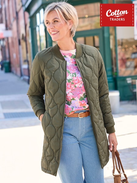 Green - Cotton Traders Longline Padded Jacket