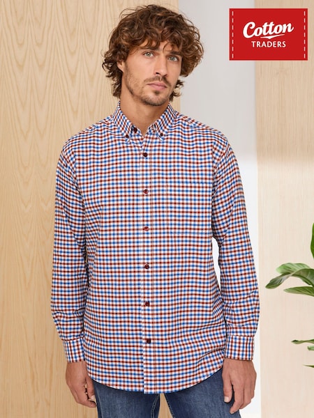 Check Red - Regular Cotton Traders Signature Long Sleeve Oxford Shirt