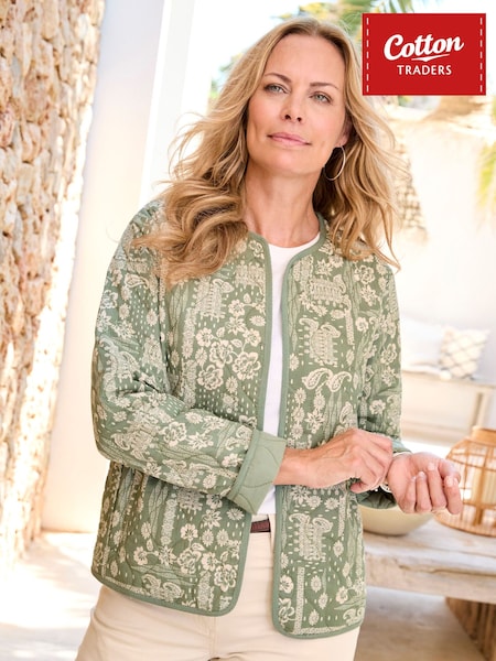 Zielony - Cotton Traders Printed Quilted Jacket