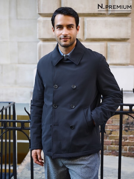 Navy - Regular Showerproof Quilted Peacoat