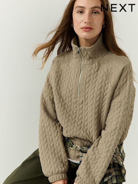 Green - Cable Quarter Zip Sweatshirt