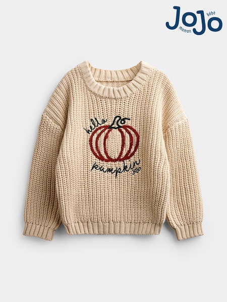 Natural Pumpkin - Jojo Maman Bébé Embroidered Knitted Jumper