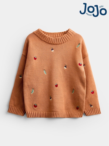 Rust Orange Harvest - Jojo Maman Bébé Embroidered Knitted Jumper