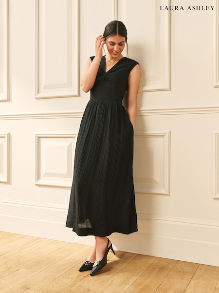 laura ashley midi dresses Vintage Laura Ashley Great Britain Cotton Floral Midi Dress Pockets Full  Skirt Bow Back S M