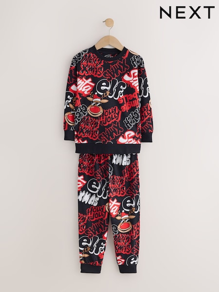 Black/Red Xmas Slogan - Christmas Pyjamas Set (3-16yrs)