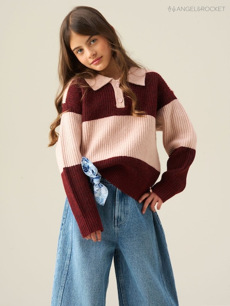Pink - Angel & Rocket Ruby Block Stripe Rugby Knit Jumper