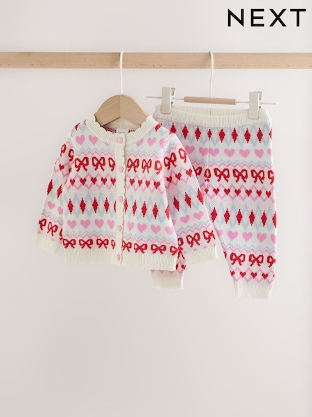 Pink and White Fairisle - Knitted Cardigan And Leggings Baby Set 2 Piece (0mths-2yrs)