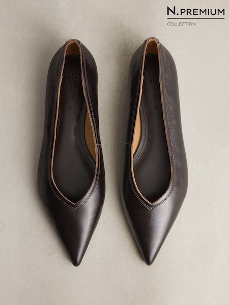 Burgundy Red - N.premium Leather High Cut Pointed Flats