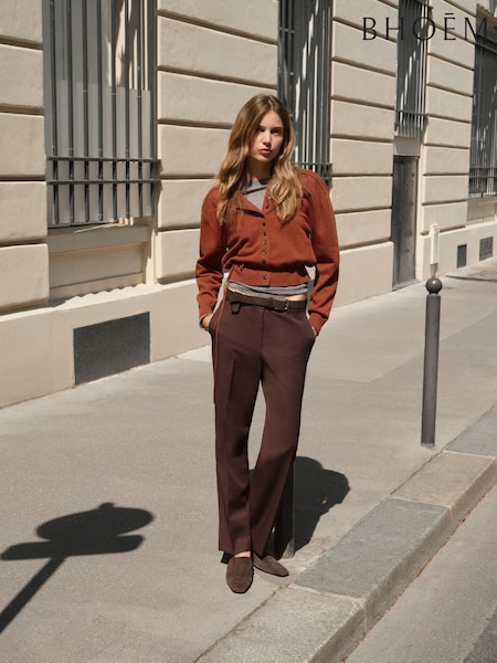 Brown - Cigarette Trousers With Wool