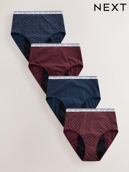 Itim/Berry Spot - Matibay na Daloy na Cotton Period na Pantalon 4 Pakete