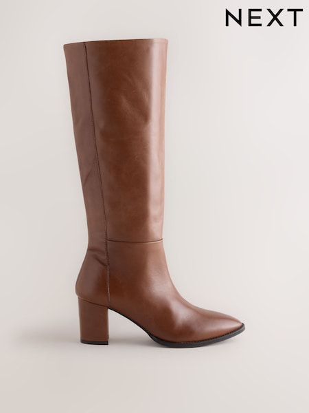 Tan Brown - Forever Comfort® Leather Chisel Knee High Boots