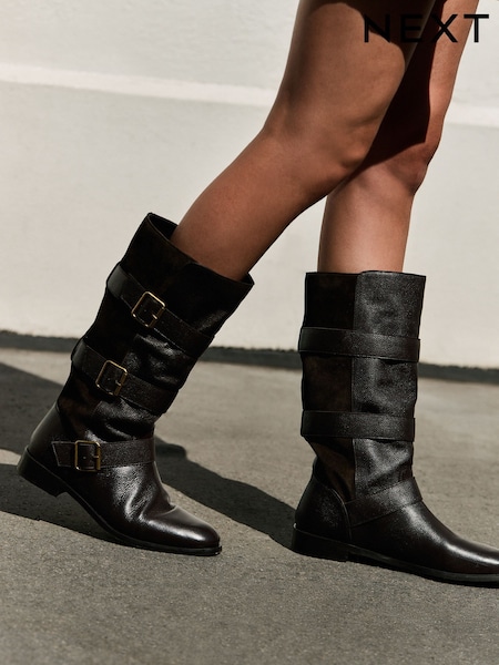 Brown - Forever Comfort® Pirate Knee High Pull On Leather Boots