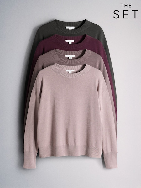 Grey - The Set 4 Pack Fine Knitted Crew Neck Jumpers
