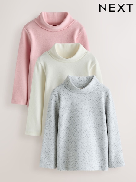 Cream/Pink/Grey - Long Sleeve Roll Neck Tops 3 Pack (3mths-7yrs)