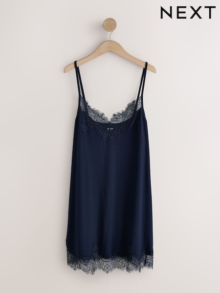 Navy - Detalye ng Lace Ribbed Slip