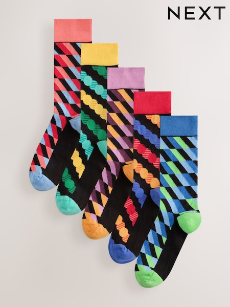 ألوان جيو أزرق/أخضر/أحمر زاهية - Regular Pattern Socks 5 Pack