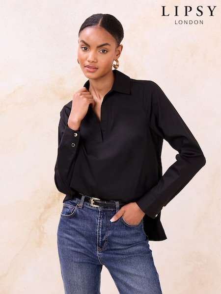 Black - Lipsy V-neck Poplin Shirt