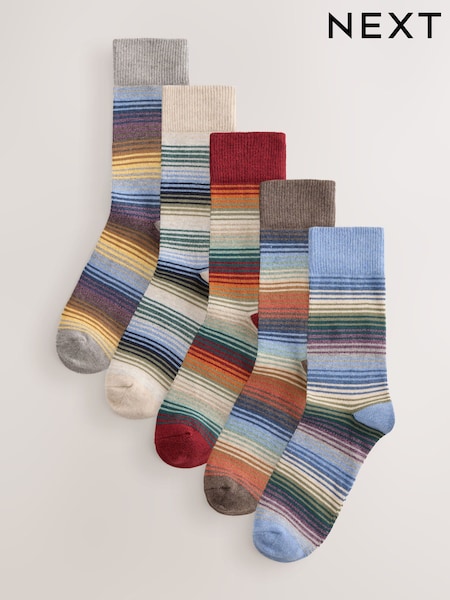 Blue/ Yellow/ Red Ombre Stripe - Regular Pattern Socks 5 Pack