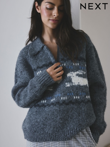 Grey - Knitted Bunny Jumper