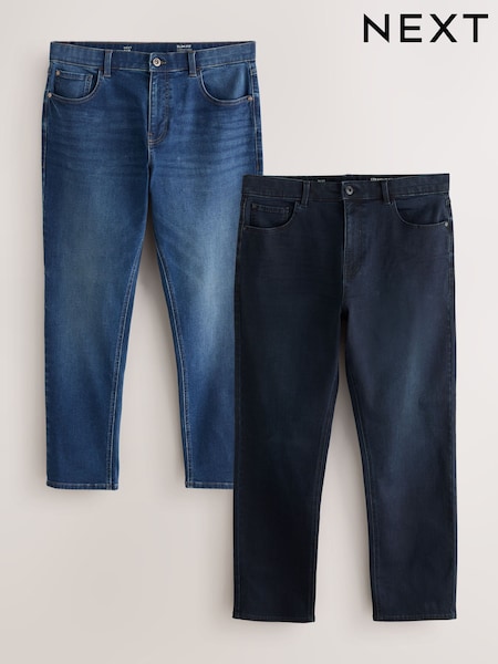 Ink & Mid Blue - Straight Fit Essential Stretch Jeans 2 Pack