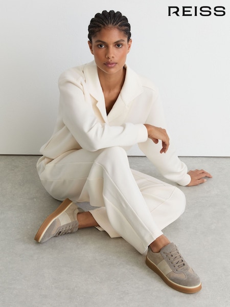 Taupe - Reiss Lizzie Suede Low-top Trainers