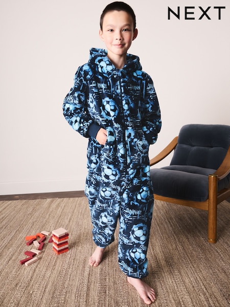 Blue Football Grafitti - Fleece All-in-one (3-16yrs)