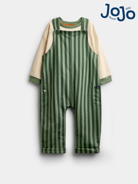 Green Stripe - Jojo Maman Bébé 2-piece Dungarees & Top Set