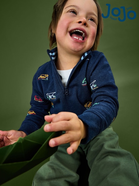 藍色麻灰色恐龍 - Jojo Maman Bébé Embroidered Sweatshirt