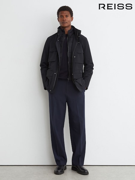 Navy - Regular Reiss Glick Four-pocket Hooded Jacket With Removable Gilet